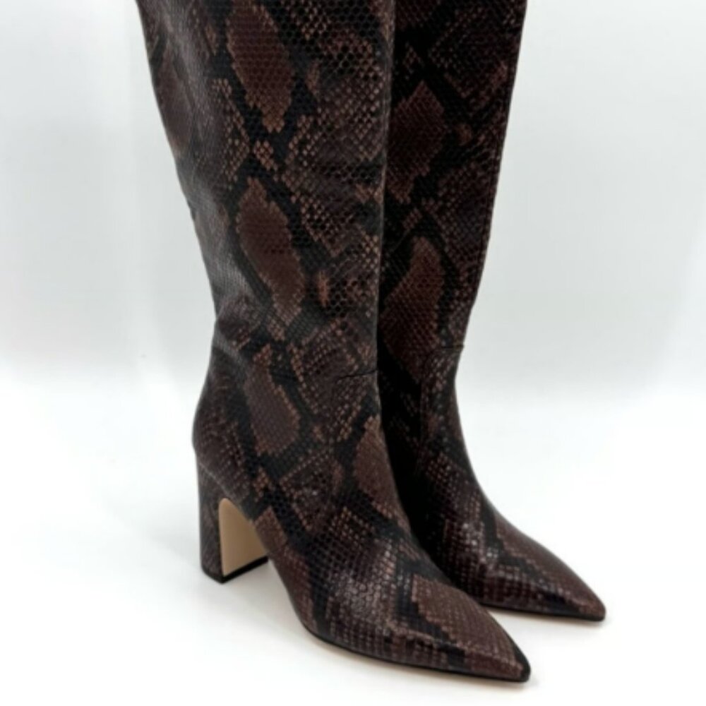 Steve Madden Wide Calf Brown Snake Knee High Block Heel Boot Size 6